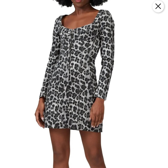 Miaou Dree Dress Cheetah Print Long Sleeve Zip Up Mini Dress - Picture 1 of 5